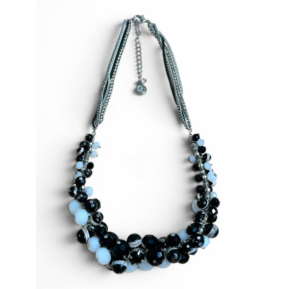 Simply Vera Vera Wang Silver Tone Black and White Beaded Cluster Bib Necklace